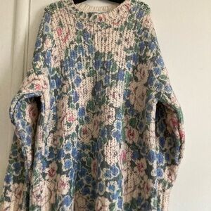 Zara Blue and Cream Crew Neck Sweater with Cozy Knit